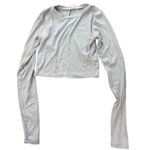 Garage Long Sleeve Size XS Crop Top Light Blue Ribbed Casual